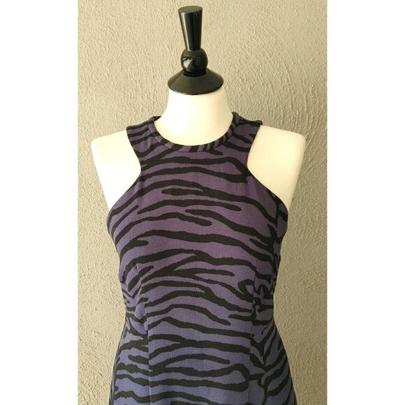Rebecca Taylor Zebra Print Halter Style Pleated Bottom Dress Indigo/Black Size 6 - Picture 5 of 8